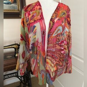 SOFT SURROUNDINGS Lagenlook Paisley Wool Embroidered Kimono Artsy Boho S/M